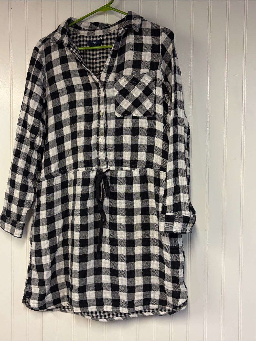 Gap Black & White Buffalo Plaid Button-Front Shirt Dress medium